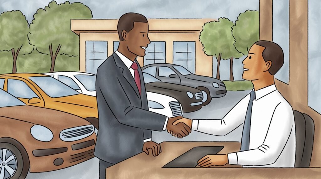 A Nigerian car buyer discussing financing options at a bank