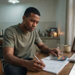 Nigerian car owner calculating monthly car ownership budget at a desk